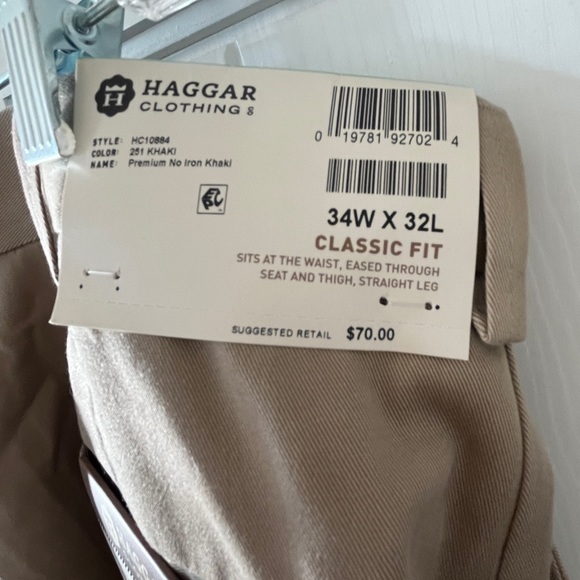 New Haggar Men Iron Free Premium Khaki Classic Fit Pant Flat‎ Front Sand 34Wx32L - Picture 5 of 5